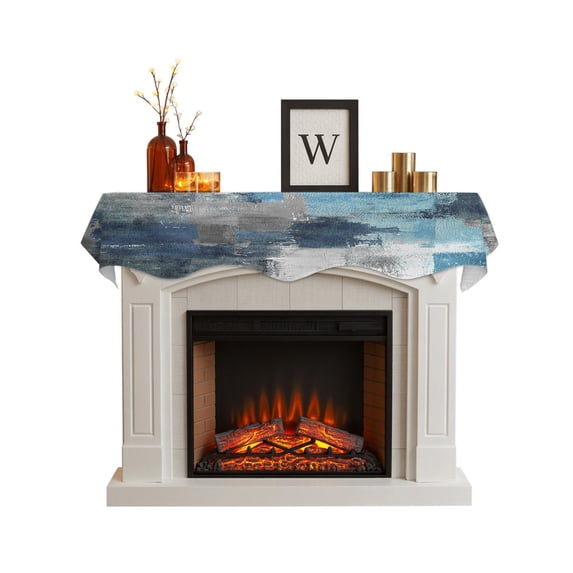 Blue Grey Fireplace Mantel Scarf Cover 60"Wx17"L,Fireplace Mantel Shelf Top Runner,Modern Oil Painted Abstract Art Aesthetics Mantle Dresser Scarves Table Runner for Holiday Party Living Room Decor