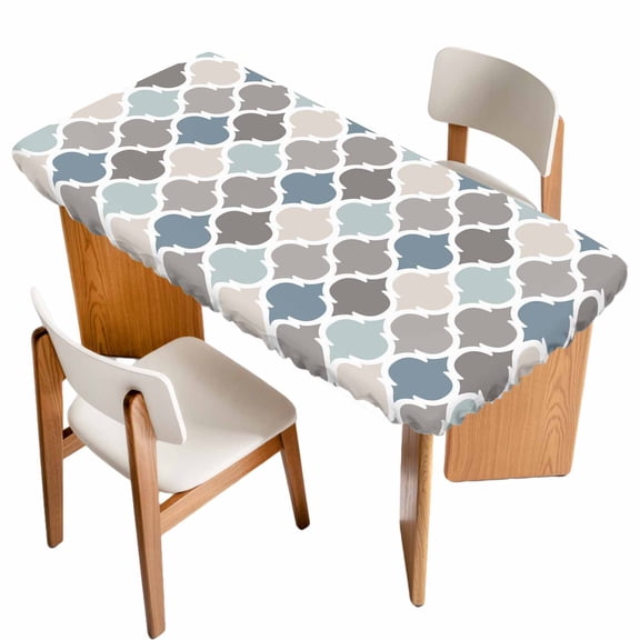 Blue Grey Fitted Rectangle Tablecloth 24" x 36" Morocco Trellis Textured Modern Art Elastic Table Cloth Fits for 3 Foot Folding Tables Waterproof Table Cover for Picnic Camping Outdoor