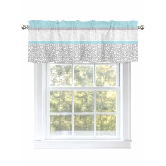 Blue Grey Floral Valances for Windows, Rod Pocket Kitchen Valance Curtains - Soft & Washable Small Window Treatment for Living Room, Bathroom, Summer Spring , 42x12 Inch, 1 Panel