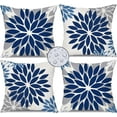 thumbnail image 1 of Blue Grey Flower Pillow Covers 16x16 Inch Set of 4 White Blue Colored Throw Pillows Outdoor Waterproof Decor for Living Room Sofa Patio Funiture Garden Floral Linen Cushion Case 008D, 1 of 1