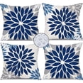 thumbnail image 1 of Blue Grey Flower Pillow Covers 20x20 Inch Set of 4 White Blue Colored Throw Pillows Outdoor Waterproof Decor for Living Room Sofa Patio Funiture Garden Floral Linen Cushion Case 008D, 1 of 2