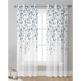 Blue Grey Flower White Background Tulle Living Room ration Transparent