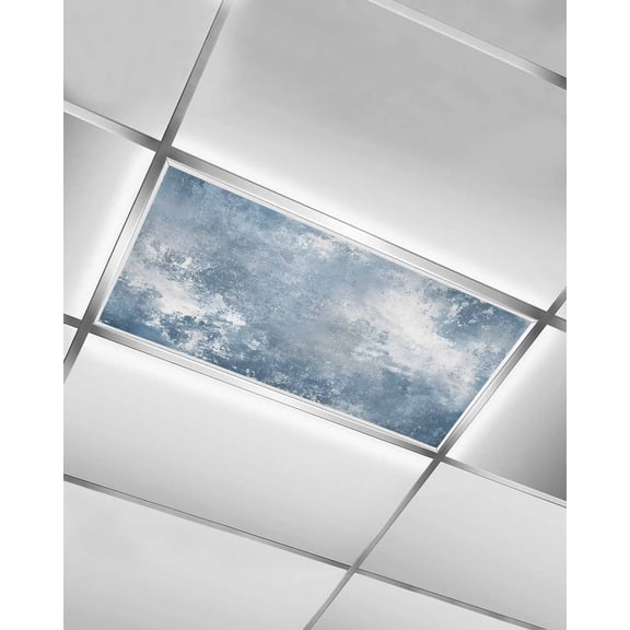 Blue Grey Fluorescent Light Covers for Ceiling Lights 4x2 feet, 1 Pack Magnetic Light Filters for Classroom, Oil Painting Modern Abstract Fluorescent Light Shade Panel for Office School Drop Home