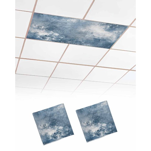 Blue Grey Fluorescent Light Covers for Ceiling Lights 4x2 feet, 2 Pack Magnetic Light Filters for Classroom, Oil Painting Modern Abstract Fluorescent Light Shade Panel for Office School Drop Home