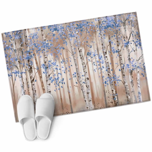Blue Grey Forest Bathroom Mat 2x3 FT, Non Slip Small Kitchen Mat, Grey Modern Art Oil Painting Washable Soft Backed Front Door Throw Rug Non-Shedding Indoor Outdoor Doormat for Entryway Sink