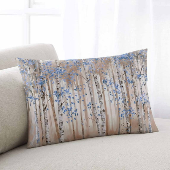 Blue Grey Forest King Pillow Covers, Grey Modern Art Oil Painting Soft Breathable Throw Pillow Cases with Invisible Zipper, Decorative Pillowcase Pillows Protectors for Sofa Bed Couch 20"x36"