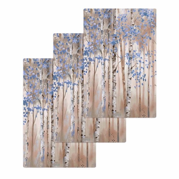 Blue Grey Forest Kitchen Dish Towels for Drying Dishes Set of 3, Grey Modern Art Oil Painting Waffle Weave Microfiber Hand Tea Bathroom Towels Quick Dry & Absorbent Towel 15.7x23.6