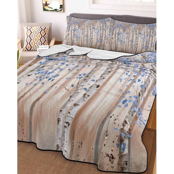 Blue Grey Forest Twin Size Down Alternative Comforter, Lightweight Comforter Quilt Bedding Set with Pillow Shams Grey Modern Art Oil Painting All Seasons Bed Comforter Duvet Insert 68"x86"