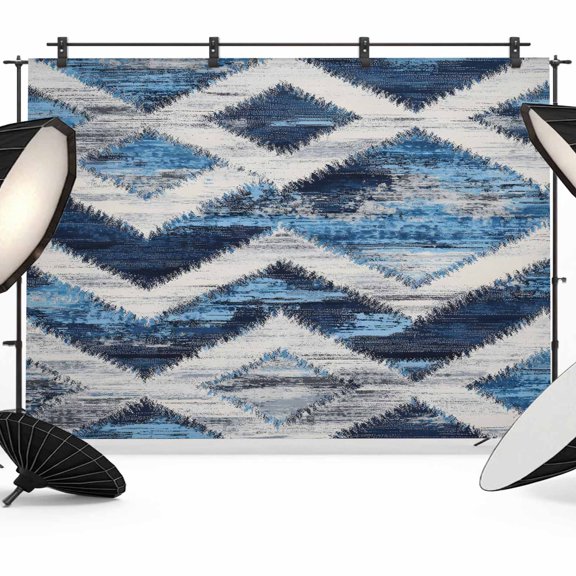 Blue Grey Geometric Backdrop for Photography,Fabric Photo Background Backdrop,Vintage Shabby Chic Abstract Stripes Photo Booth Background for Portrait Photoshoot Video Wedding Banner 10x8ft