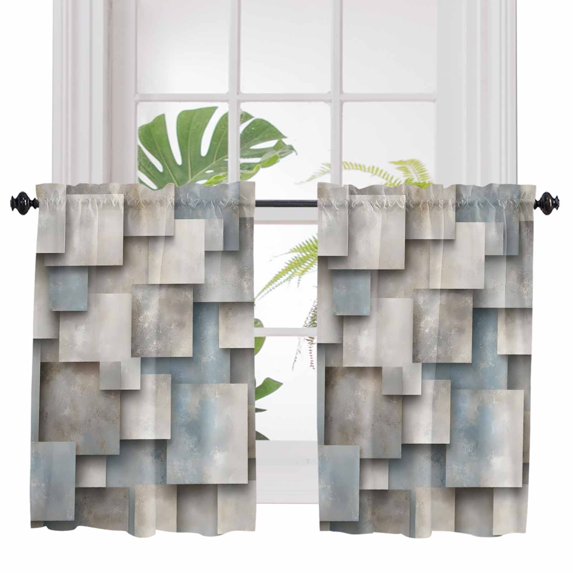 Blue Grey Geometric Bathroom Window Curtain, Farmhouse Vintage Abstract Motifs Light Filtering Coffee Kitchen Curtains, Bedroom Living Room Curtains 2 Panel 84"x45"