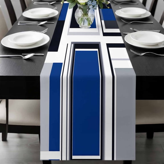 Blue Grey Geometric Table Runner 36 Inches Long, Abstract Art Irregular Contemporary Kitchen Coffee Dining Table Decoration for Home Party Birthday Wedding Home Decor 13x36 Inches