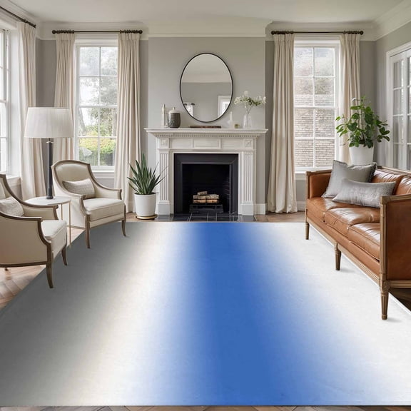 Blue and Grey Gradient 6'x9' Large Area Rugs Minimalist Royal Blue Gray Ombre Modern Washable Area Rugs Non-Slip Indoor Floor Mats Large Carpet for Living Room Bedroom Dining Room