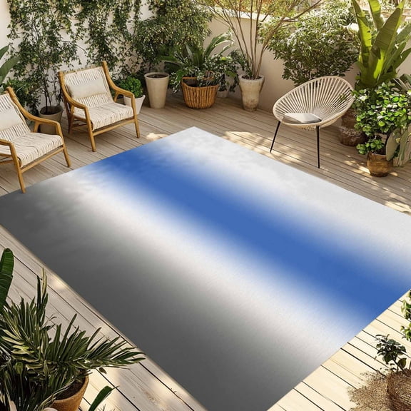 Blue and Grey Gradient Outdoor Rug 6x9 ft Minimalist Royal Blue Gray Ombre Modern Non Slip Patio Rug Washable Absorbent Large Outdoor Carpet Outside Mat for Porch RV Garden Camping