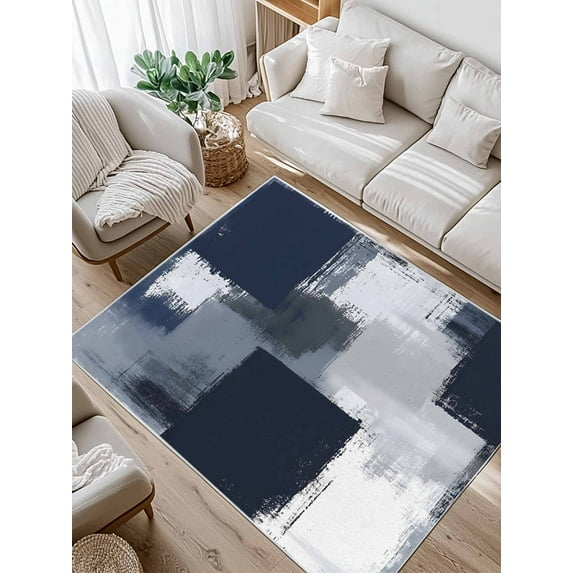 Blue Grey Graffiti Art Area Rug for Bedroom 5x7 Ft Abstract Color Block Stitching Modern Art Super Soft fuzzy Throw Rug Non-Slip Fluffy Plush Indoor Floor Carpet for Living Room Nursery Home Decor