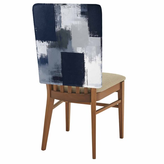 Blue Grey Graffiti Art Chair Back Covers Set of 1, Abstract Color Block Stitching Modern Art Stretch Dining Chair Back Slipcovers Removable Seat Cover for Kitchen Restaurant Hotel Cafe