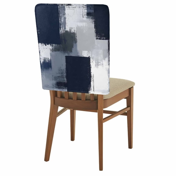 Blue Grey Graffiti Art Chair Back Covers Set of 4, Abstract Color Block Stitching Modern Art Removable Dining Seat Cover Washable Kitchen Chair Slipcovers Protective for Party Decoration 19x20in
