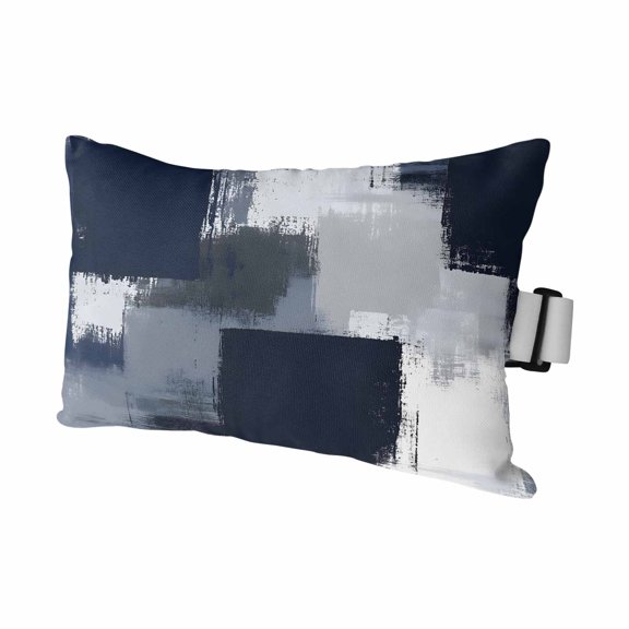 Blue Grey Graffiti Art Outdoor Chaise Lounge Pillows Abstract Color Block Stitching Modern Art Lumbar Pillows with Insert Adjustable Elastic Strap Headrest Pillow for Recliner 1 Pack 11x16 Inch
