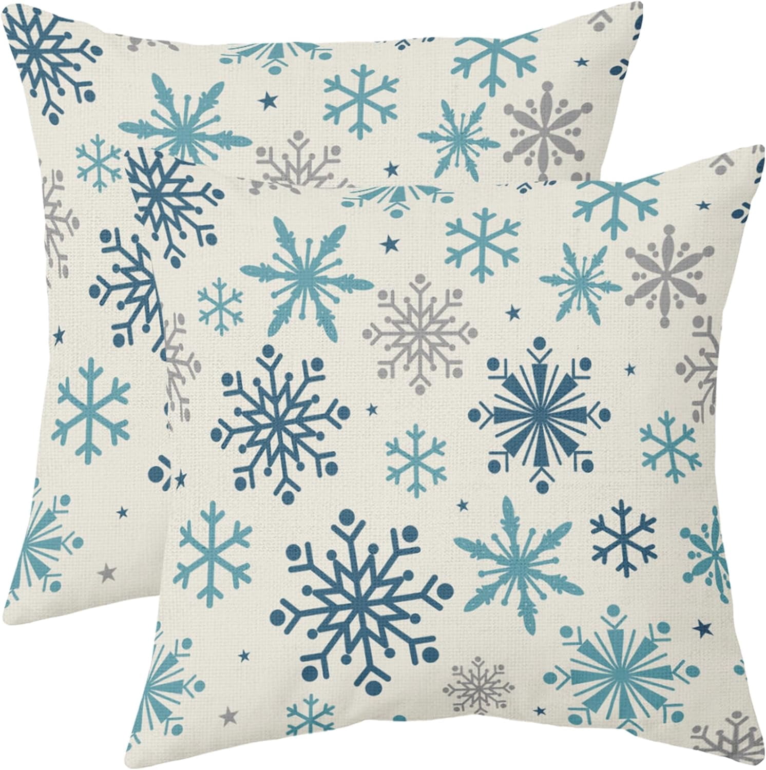 Blue Grey Gray Winter Snowflakes Pillow Covers 20x20 Set of 2 Christmas ...