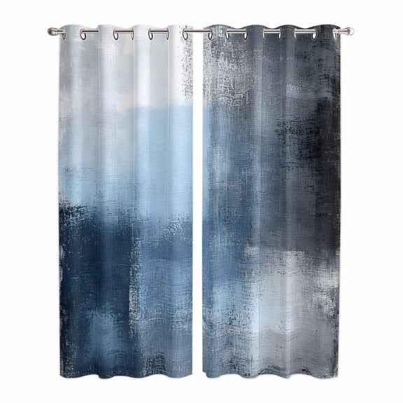 Blue Grey Kitchen Curtains 84 Inch Length, Modern Oil Painted Art Abstract Geometric Grommet Top Bedroom Living Room Curtains, Light Filtering Cafe Curtain Drapes 2 Panels Set 84''x84''