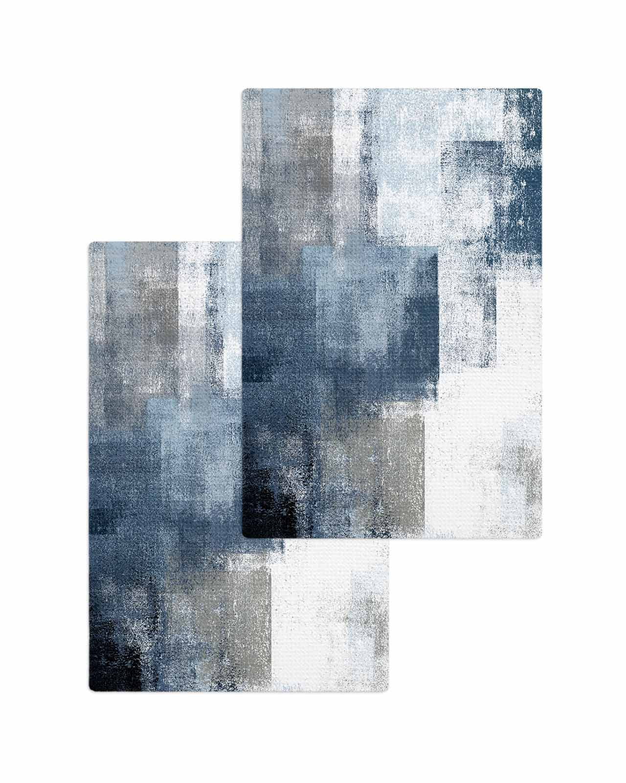 Blue Grey Kitchen Dish Towels for Drying Dishes Set of 2, Abstract Modern Painting Mottled White Art Waffle Weave Microfiber Terry Hand Tea Bathroom Towels Quick Dry & Absorbent Towel 15.7x23.6