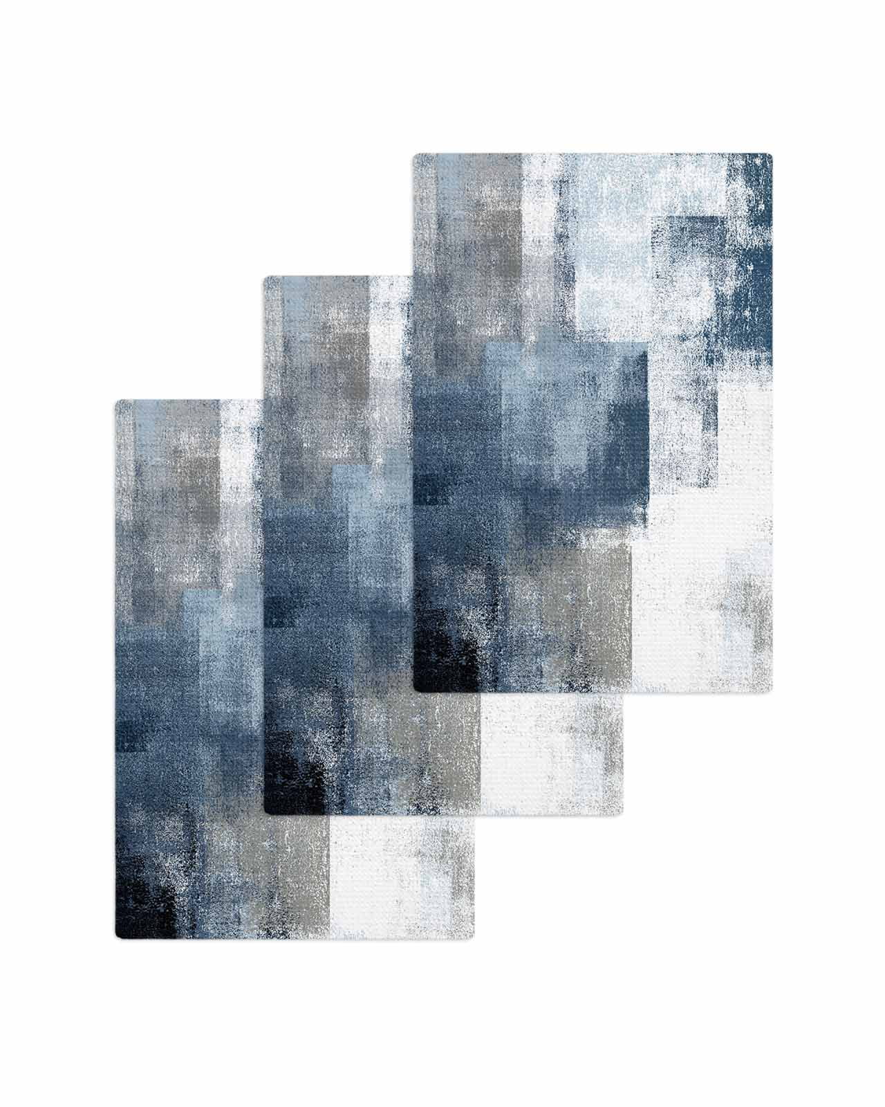 Blue Grey Kitchen Dish Towels for Drying Dishes Set of 3, Abstract Modern Painting Mottled White Art Waffle Weave Microfiber Terry Hand Tea Bathroom Towels Quick Dry & Absorbent Towel 15.7x23.6