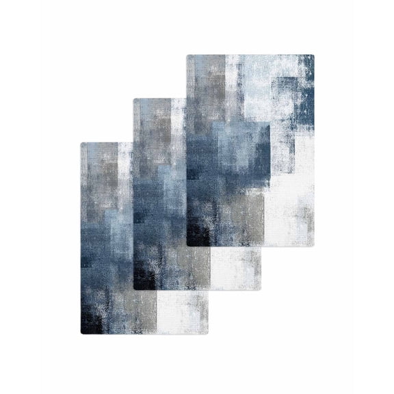 Blue Grey Kitchen Dish Towels for Drying Dishes Set of 3, Abstract Modern Painting Mottled White Art Waffle Weave Microfiber Terry Hand Tea Bathroom Towels Quick Dry & Absorbent Towel 15.7x23.6