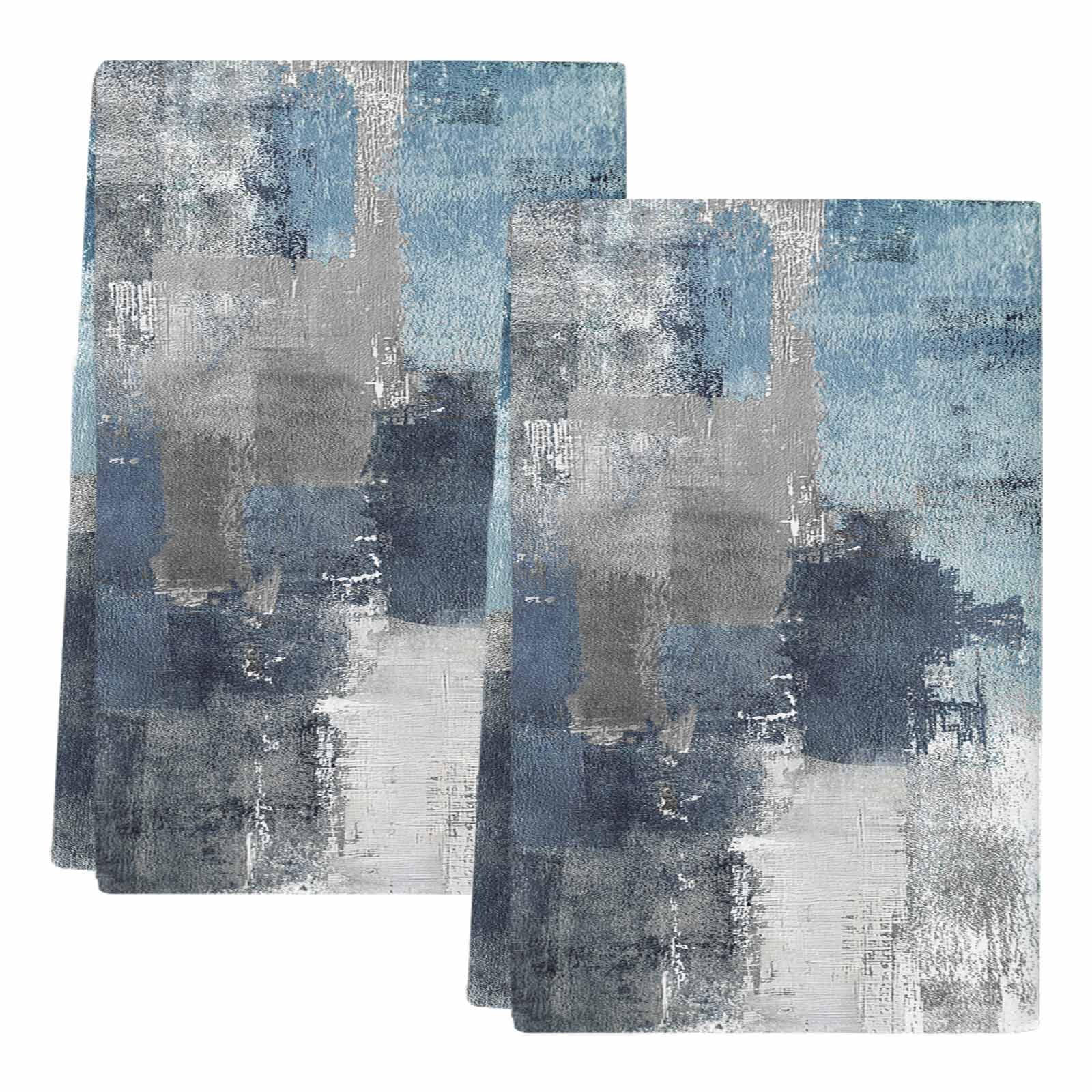 Navy Blue Grey Kitchen Towels Set of 2, Modern Oil Painted Abstract Art Aesthetics Soft Microfiber Dish Towels, Absorbent Washable Dishcloths for Kitchen Cleaning, Drying Dishes, 18x28 Inches
