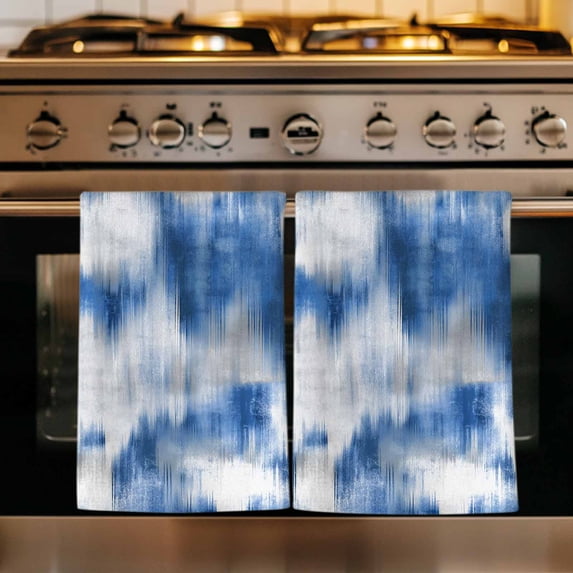 Blue Grey Kitchen Towels Set of 2, Modern Abstract Gradient Texture Aesthetic Absorbent Dish Towels for Kitchen, Microfiber Hand Towel, Quick Drying Tea Towel for Cleaning Decorative Dishcloths