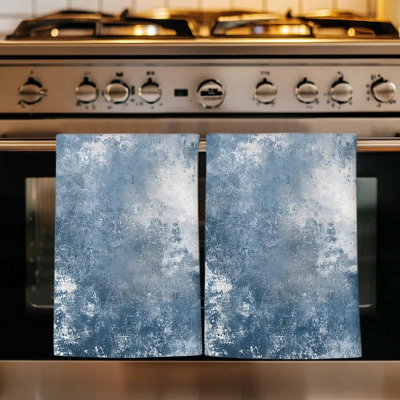 Blue Grey Kitchen Towels Set of 4, Oil Painting Modern Abstract Absorbent Dish Towels for Kitchen, Microfiber Hand Towel, Quick Drying Tea Towel for Cleaning Decorative Dishcloths