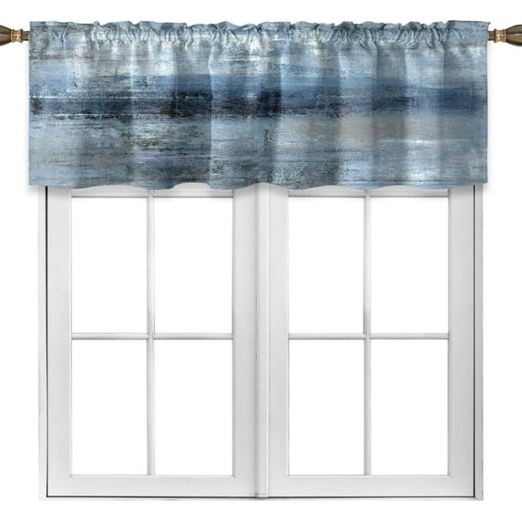 Blue Grey Kitchen Valances for Windows Navy Blue Kitchen Curtain Valance Abstract Art Window Treatment Valances for Living Room Bedroom Bathroom Decor (18" W x 52" L, Blue Grey)