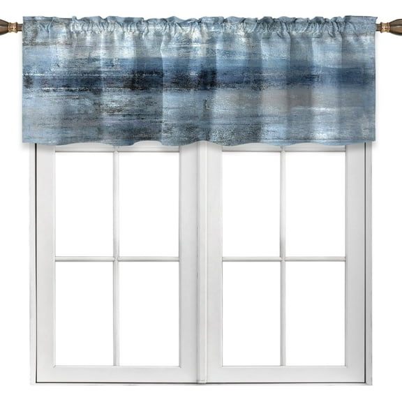 Blue Grey Kitchen Valances for Windows Navy Blue Kitchen Curtain Valance Abstract Art Window Treatment Valances for Living Room Bedroom Bathroom Decor (18" W x 52" L, Blue Grey)