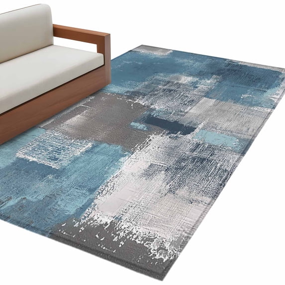Blue Grey Large Area Rugs for Bedroom Living Room, Soft Non Slip Carpet Bedside Rug, Modern Oil Painting Art Abstract Rectangular Floor Cover Kitchen Accent Rug 2.7'x5' for Dining Room/Office