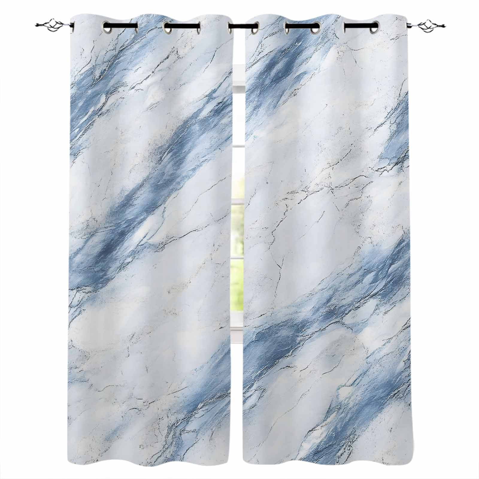 Blue Grey Marble Kitchen Curtains Vintage Abstract Modern Art Crack ...