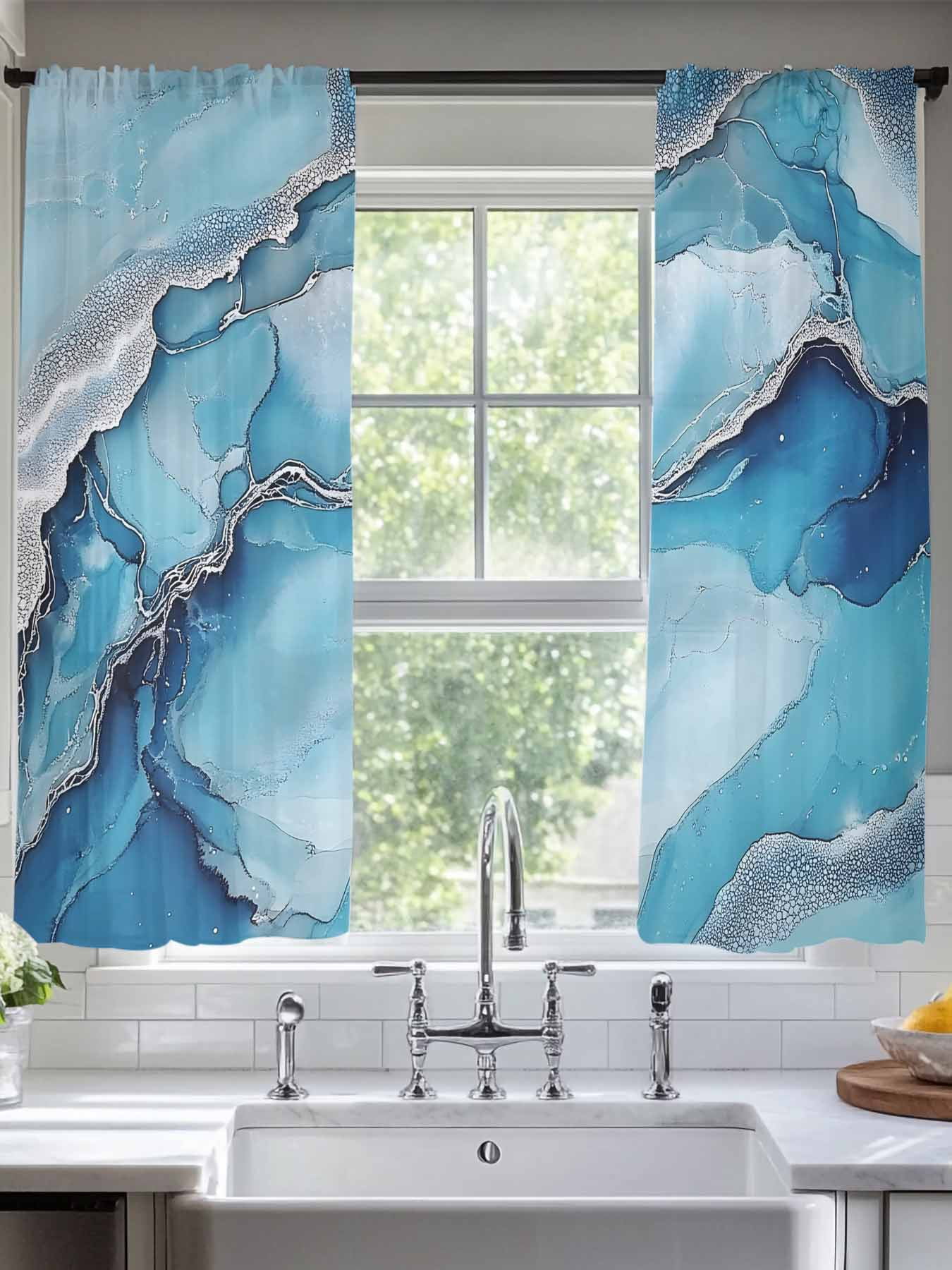Curated visual reference: Visual Reference: Blue Grey Marble Sheer Curtains For Living Room Bedroom Abstract