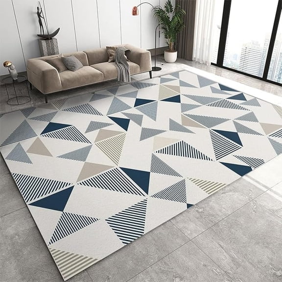 Blue And Grey Modern Geometric Triangle Pattern Area Rug, Indoor Non Slip Living Room Rug, Low Pile Foldable Home Decor Carpet For Bedroom Study Office Kitchen Dining Room 1x2ft