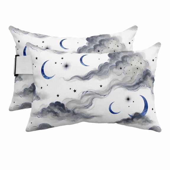 Blue Grey Moon Night Outdoor Pillows for Chaise Lounge Chair Beach Headrest Pillow Set of 2 Waterproof Lumbar Pillows with Insert&Adjustable Elastic Strap Starry White Evening Pillow for Pool 11"x16"