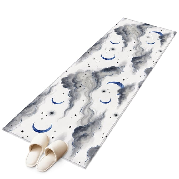 Blue Grey Moon Night Runner Rug 2x6 Washable Kitchen Rug Non-Slip ...