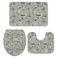 thumbnail image 1 of Blue Grey Nautical Bathroom Rugs Set Vintage Boats Seaports Maps Fish Linen Non Slip Absorbent Soft Bath Mats 3 Piece Set with Bathroom Rug, U-Shaped Floor Mat, Toilet Seat Cover Small Size, 1 of 9