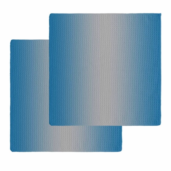 Blue Grey Ombre Dish Towels Set, Waffle Weave Kitchen Towels 2 Pieces, Gradient Contemporary Abstract Art Microfiber Hair Face Bath Tea Towel Absorbent Quick Drying Cleaning Dish Cloths, 12"x12"