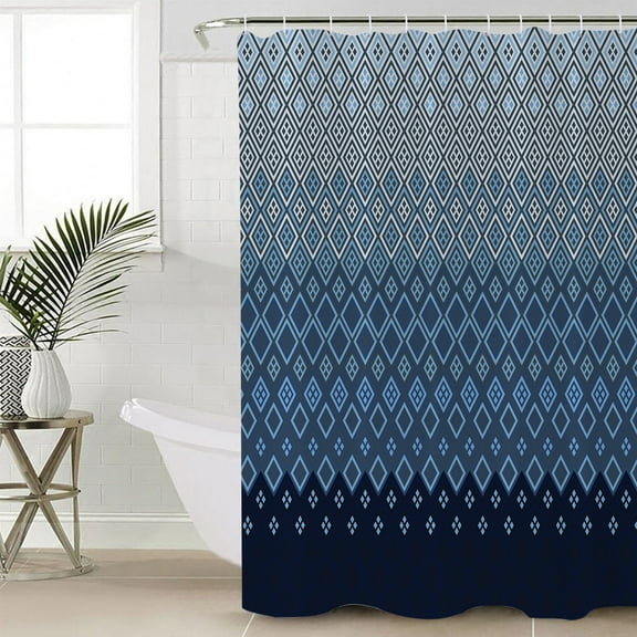 Blue Grey Ombre Geometric Shower Curtain Set, Waterproof Shower Curtains for Bathroom, Modern Abstract Art Washable Fabric Cloth Bath Curtain for Bathtub Decoration with Hooks 54x78 Inches