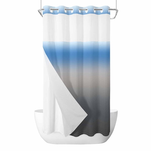 Blue Grey Ombre No Hook Shower Curtain Waterproof,Bathroom Curtains with Snap in Liners and See Through Top Window,Modern Geometric Striped Abstract Art Hotel Style Bathtub Curtains Shower 54"Wx78"L