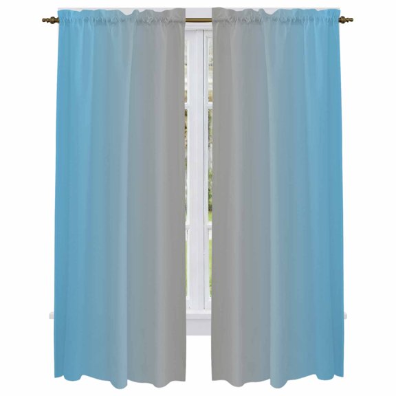 Blue Grey Ombre Kitchen Curtains, Modern Gradient Abstract Art Light Filtering Window Curtain Panels, 2Pcs Rod Pocket Window Treatments Set for Living Room Bathroom Bedroom 52x72 Inches