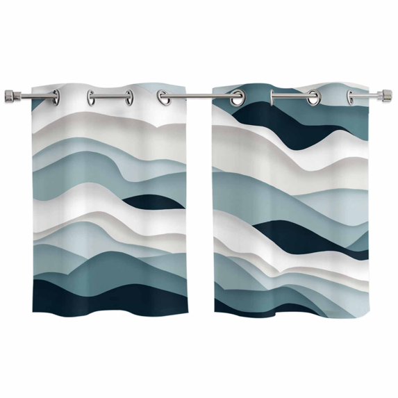 Blue Grey Ombre Kitchen Curtains Small Short 39 Inch Length, Modern Geometric Moire Abstract Art Grommet Top Bedroom Living Room Curtains, Light Filtering Cafe Curtain Drapes 2 Panels Set 55''x39''