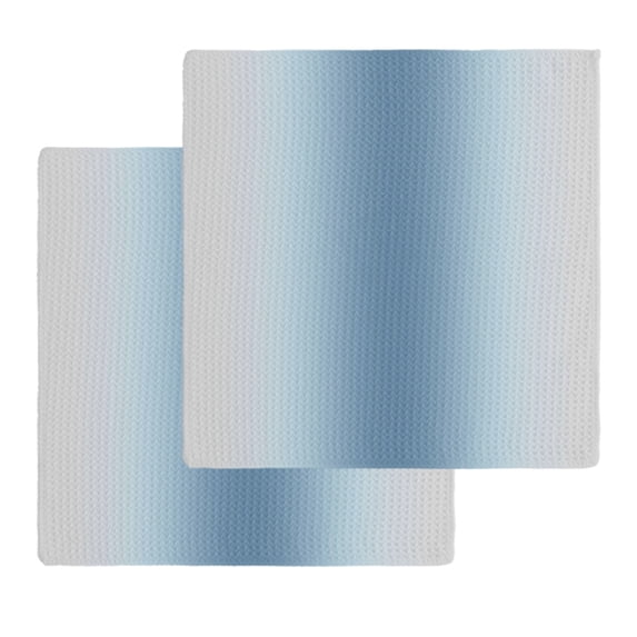 Blue Grey Ombre Kitchen Dish Towels for Drying Dishes Set of 2, Farmhouse Gradient Minimalist Waffle Weave Microfiber Hand Tea Bathroom Towels Quick Dry & Absorbent Towel 12x12