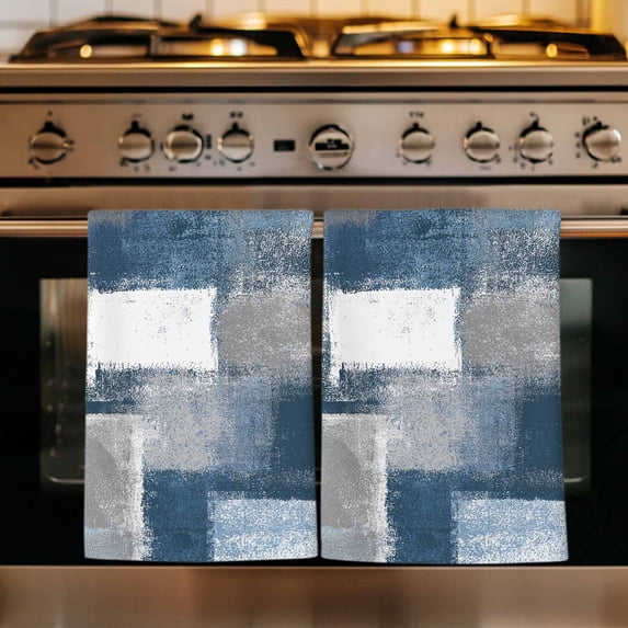 Blue Grey Ombre Kitchen Towels Set of 4, Abstract Vintage Oil Painting Gradient Absorbent Dish Towels for Kitchen, Microfiber Hand Towel, Quick Drying Tea Towel for Cleaning Decorative Dishcloths