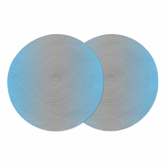 Blue Grey Ombre Round 13 Inch Placemats Set of 2, Modern Gradient Abstract Art HeatResistant Non Slip Place Mats for Dining Table, Wipeable Braided Kitchen Table Mats for Housewarming