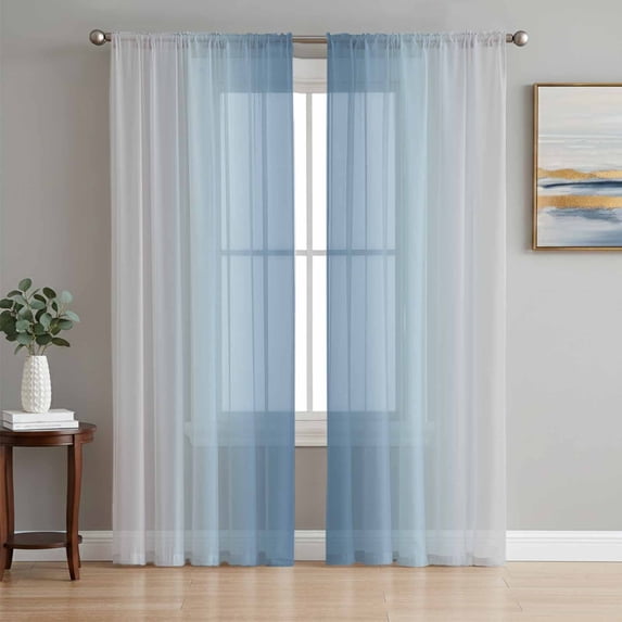 Blue Grey Ombre Sheer Curtains 84 Inch Length 2 Panels Set Window Treatments, Farmhouse Gradient Minimalist Rod Pocket Semi Curtains for Living Room/Bedroom/Kitchen Décor, 104"W x 84"L