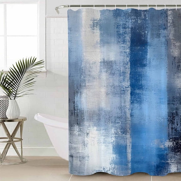 Blue Grey Ombre Shower Curtain Set, Waterproof Shower Curtains for Bathroom, Abstract Art Oil Painting Modern Washable Fabric Cloth Bath Curtain for Bathtub Decoration with Hooks 54x78 Inches