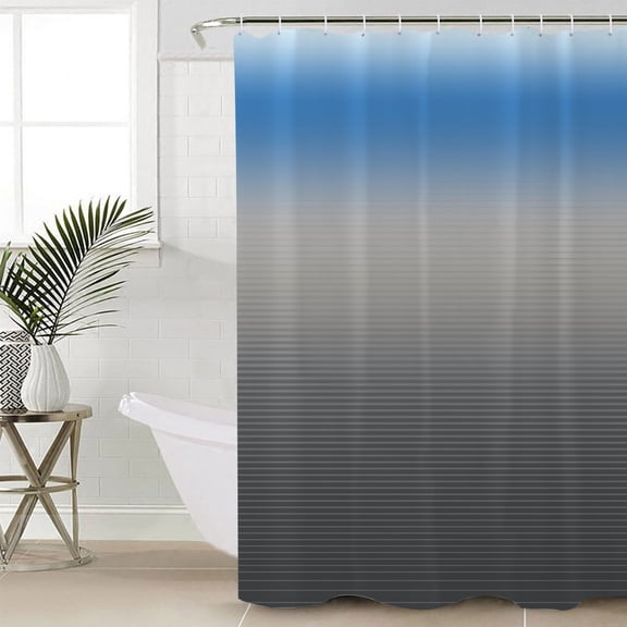 Blue Grey Ombre Standard Shower Curtain Set, Waterproof Shower Curtains for Bathroom, Modern Geometric Striped Abstract Art Washable Fabric Cloth Bath Curtain for Bathtub with Hooks 72x72 Inches