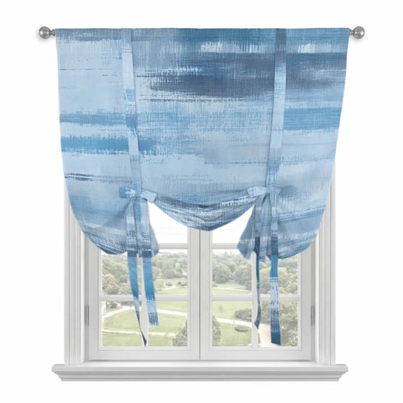 Blue Grey Ombre Tie Up Curtains for Small Windows,Adjustable Rod Pocket Valance 45 Inch Short, Vintage Shabby Gray Abstract Art Window Treatment Balloon Roman Blind Shade, 34" x 45"